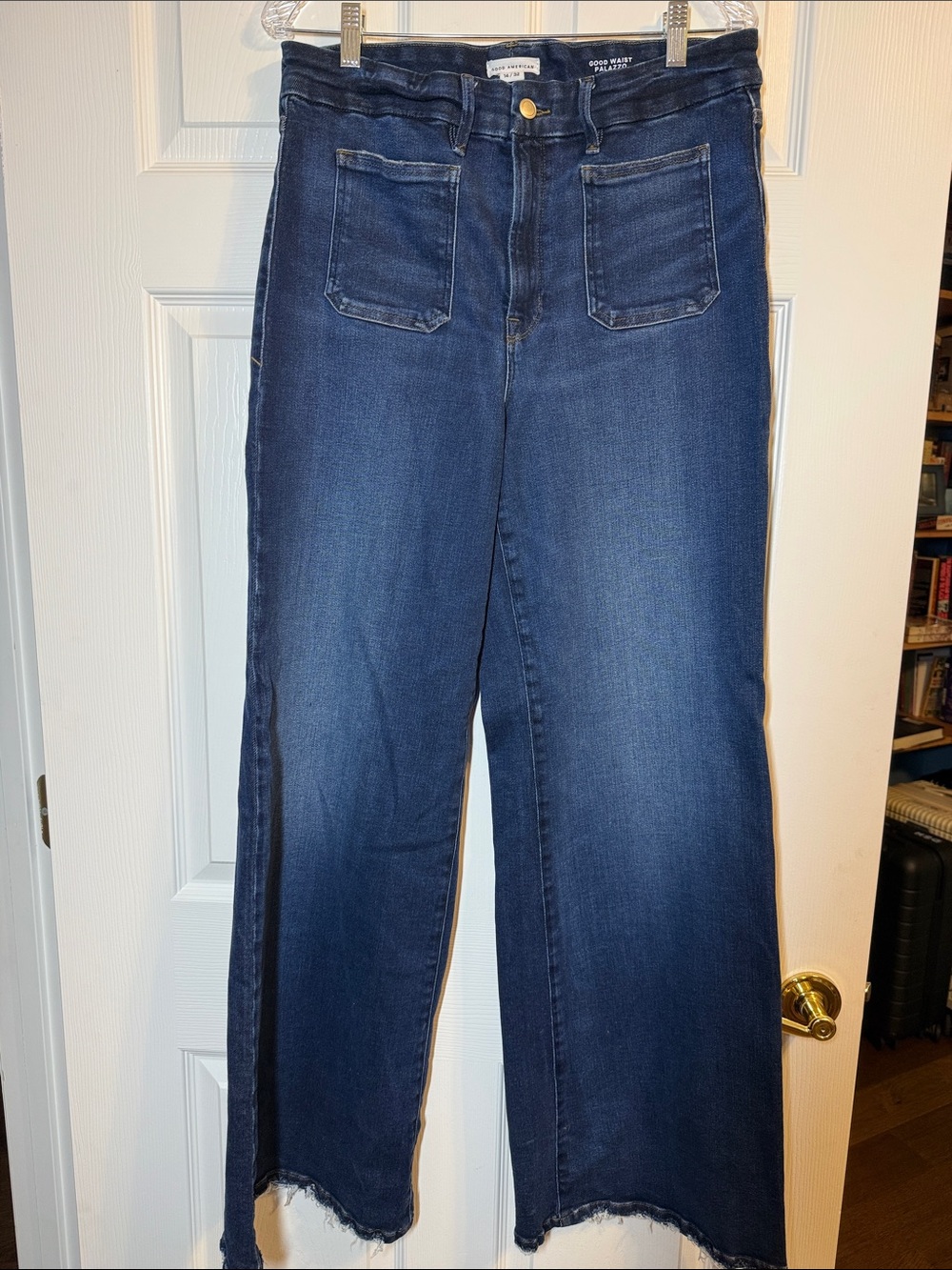 Good American Dark Blue Wide-Leg Jeans with Front Patch Pockets
